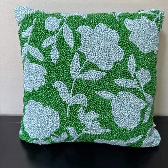 Kate Spade target beaded front toss pillow. Green and Blue Floral 12x12 - Picture 13 of 13